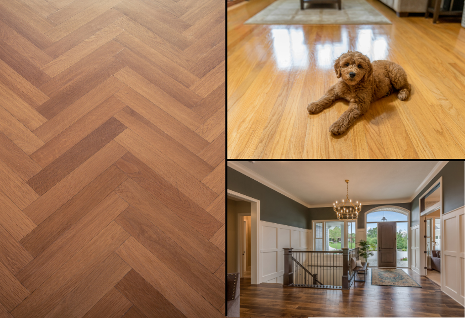 3 photo collage of warm flooring